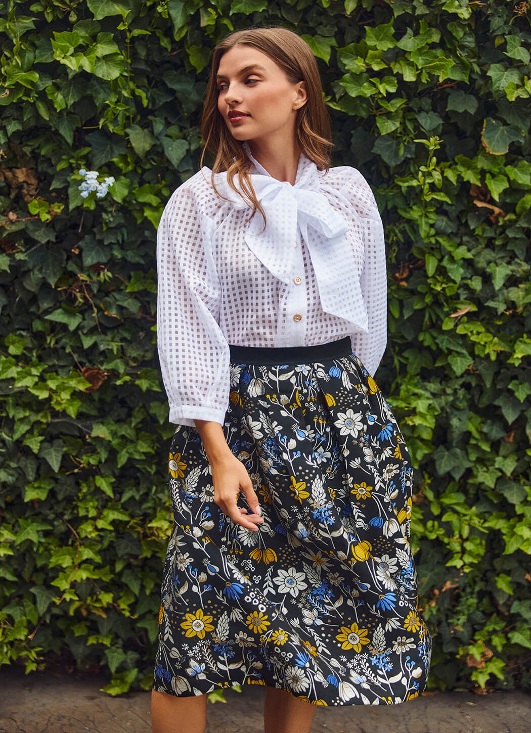 Big Bow Blouse - White Sheer Gingham - Image 4