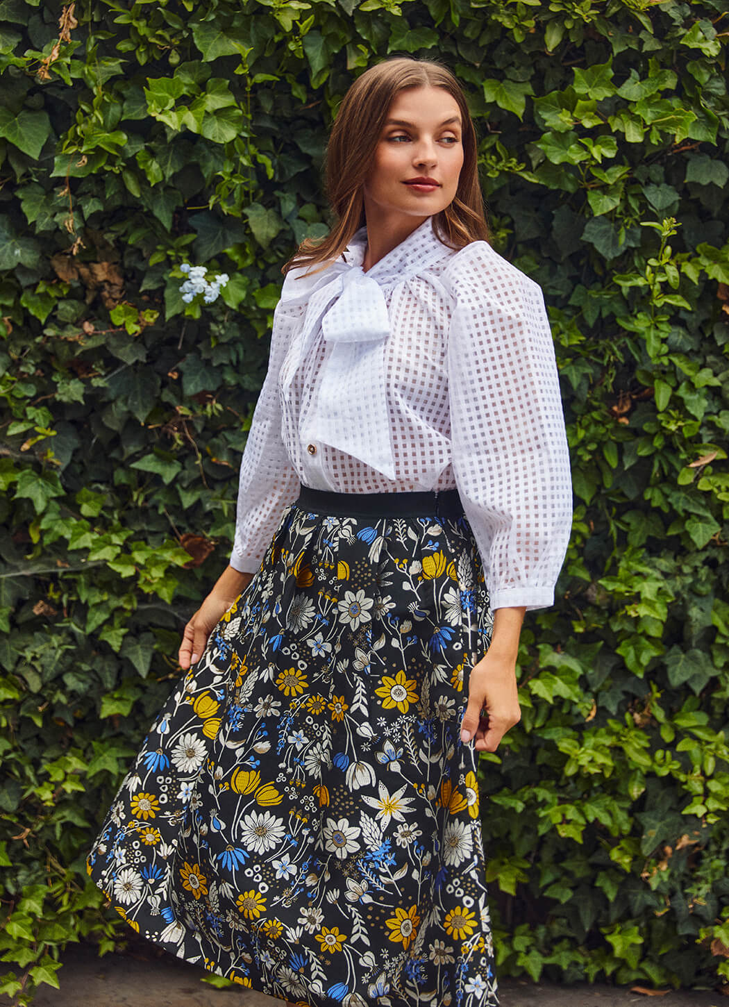 Big Bow Blouse - White Sheer Gingham - Image 5