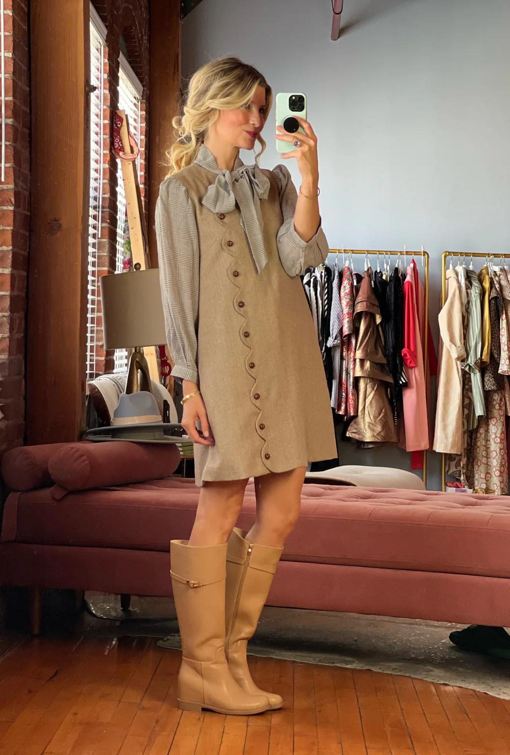 SAMPLE^ - BURU X LCB Scallop Shift Dress - Café Herringbone - Image 8