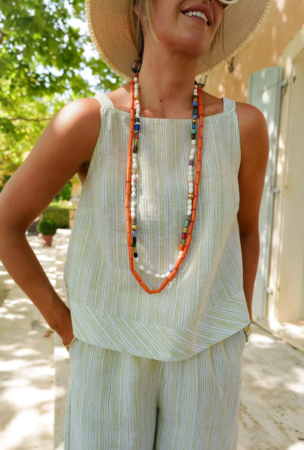 The Stokes Swing Top - Green Linen Stripe - Image 5