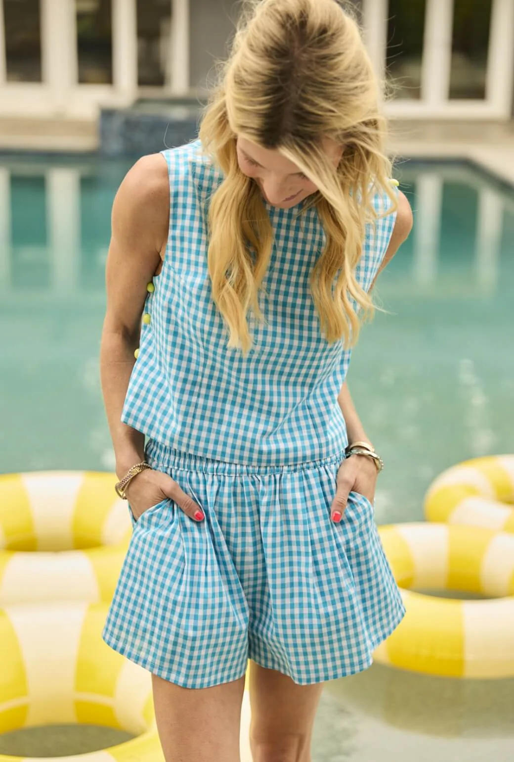 Button Box Top - Turquoise Gingham - Image 6