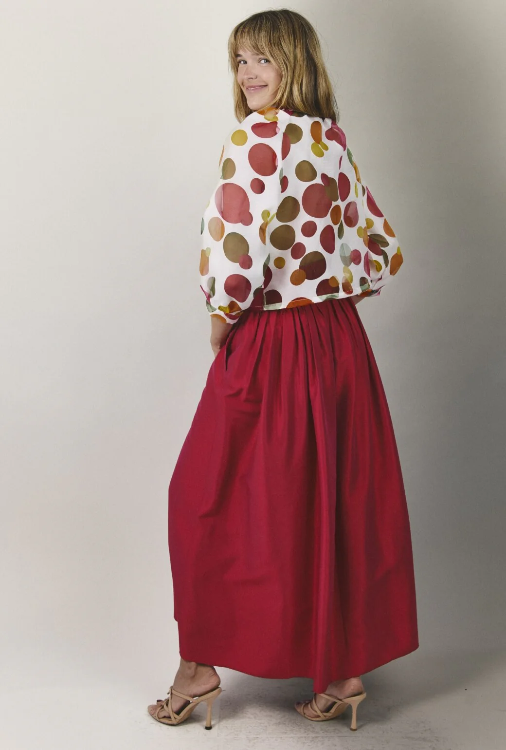 Cropped Big Bow Blouse - Sheer Circles - Image 5