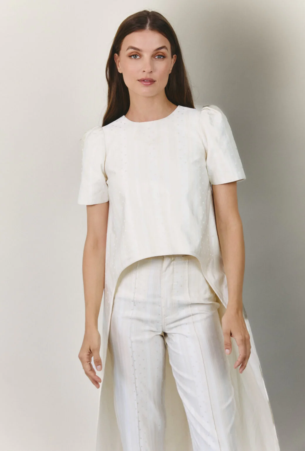 Cropped Cigar Pant - Ivory Squares Jacquard - Image 6