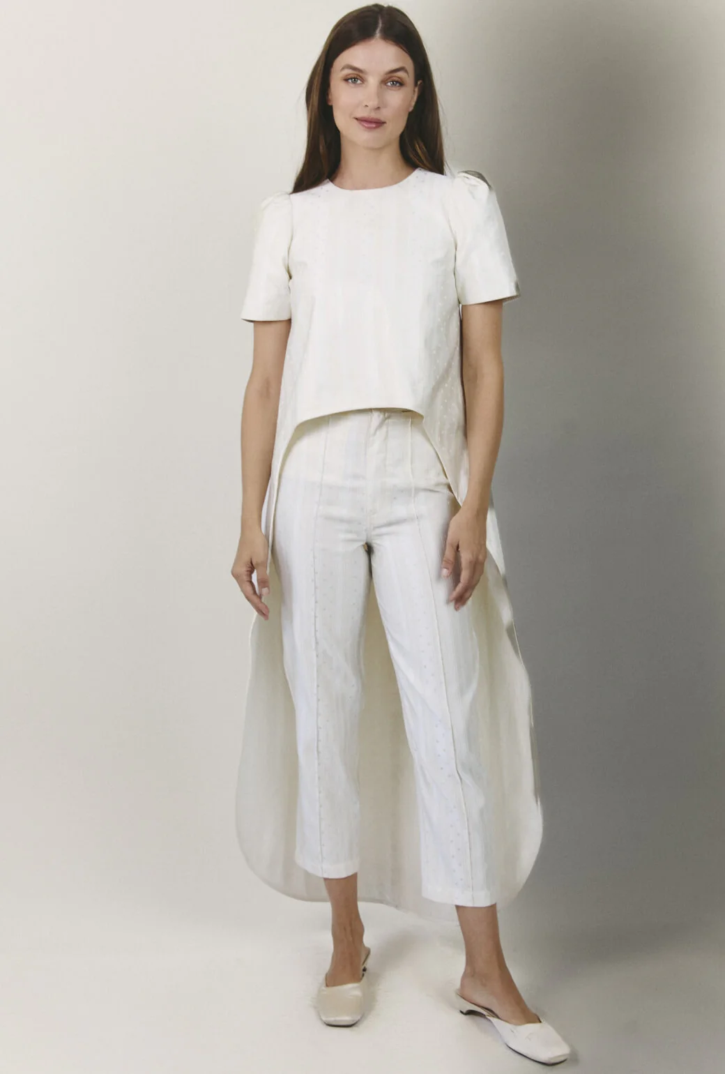 Cropped Cigar Pant - Ivory Squares Jacquard - Image 7