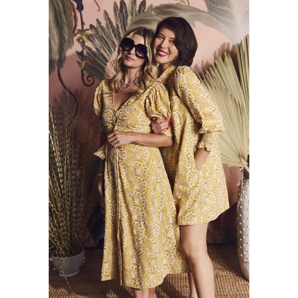 Deep V Day Gown - MIDI - Marigold Embroidery - Image 10