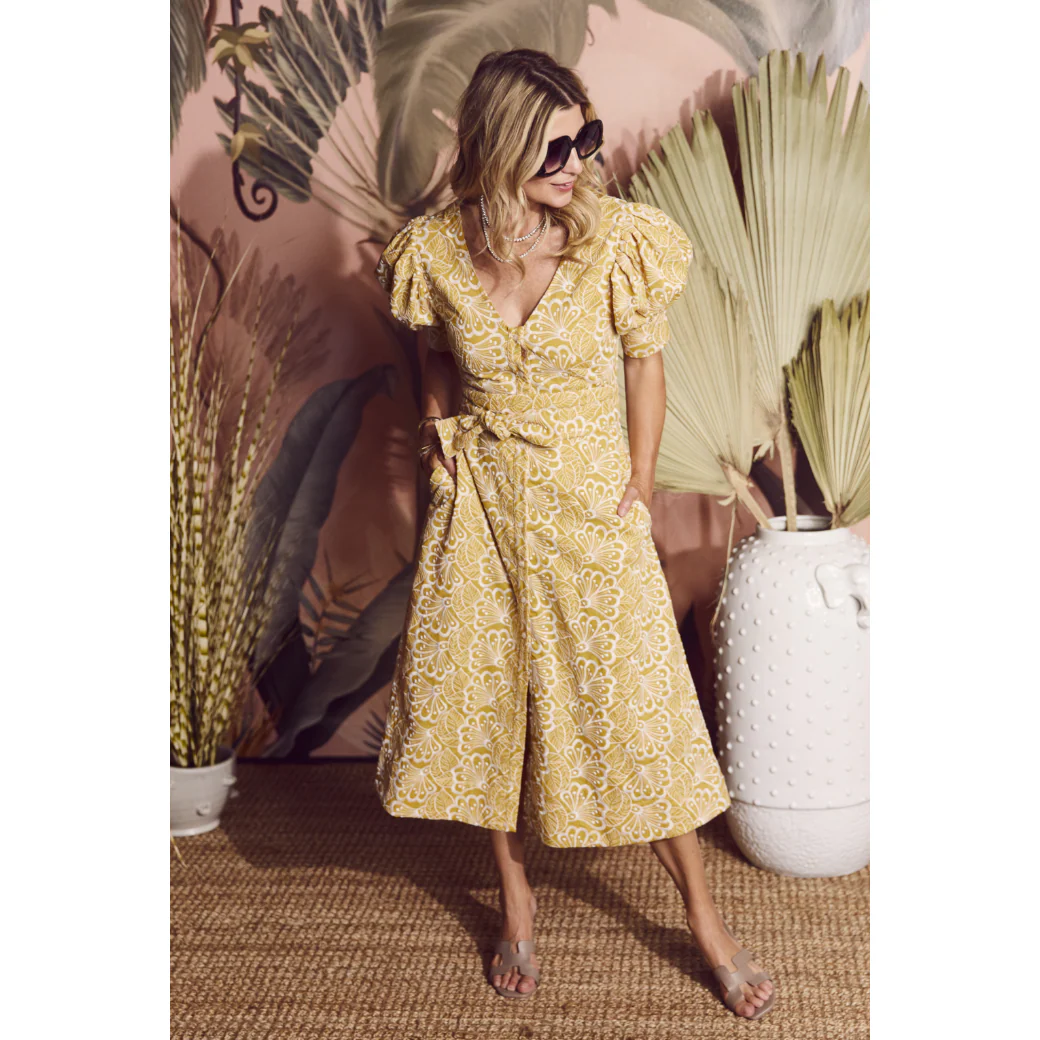 Deep V Day Gown - MIDI - Marigold Embroidery - Image 11