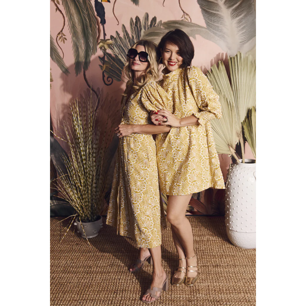 Deep V Day Gown - MIDI - Marigold Embroidery - Image 12