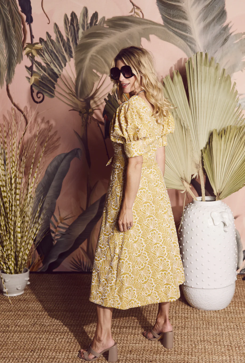Deep V Day Gown - MIDI - Marigold Embroidery - Image 2