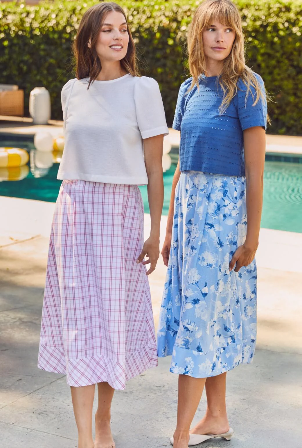Flat Front MIDI Skirt  - Pink Windowpane Plaid - Image 4