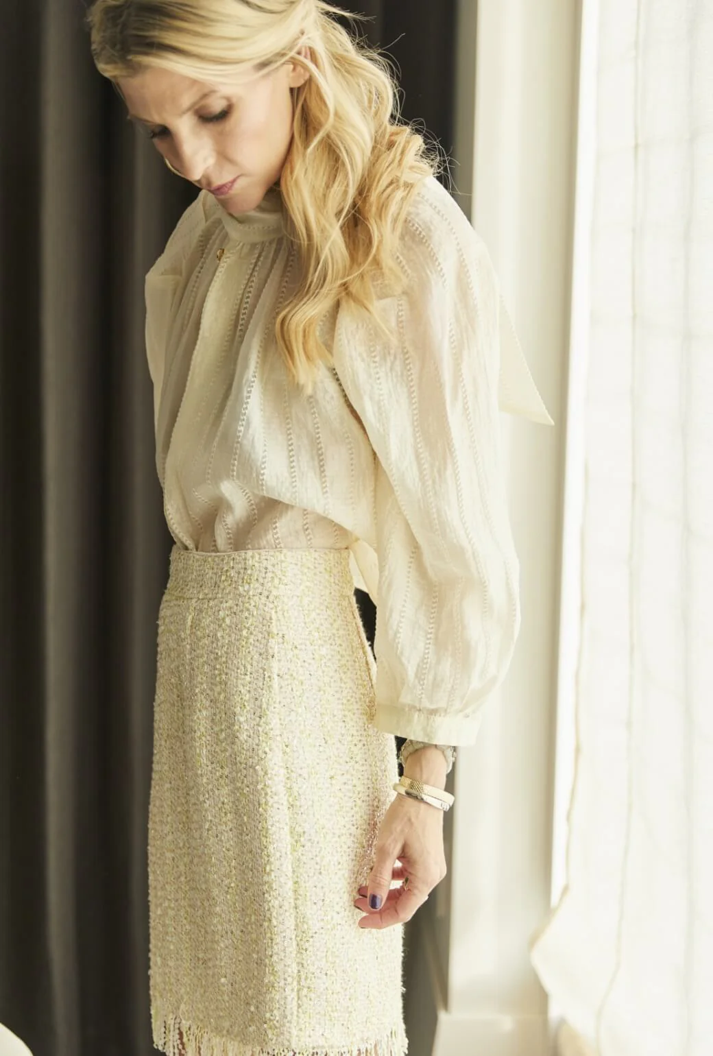 Fringed Mini Skirt - Ivory Twinkle Tweed - Image 6