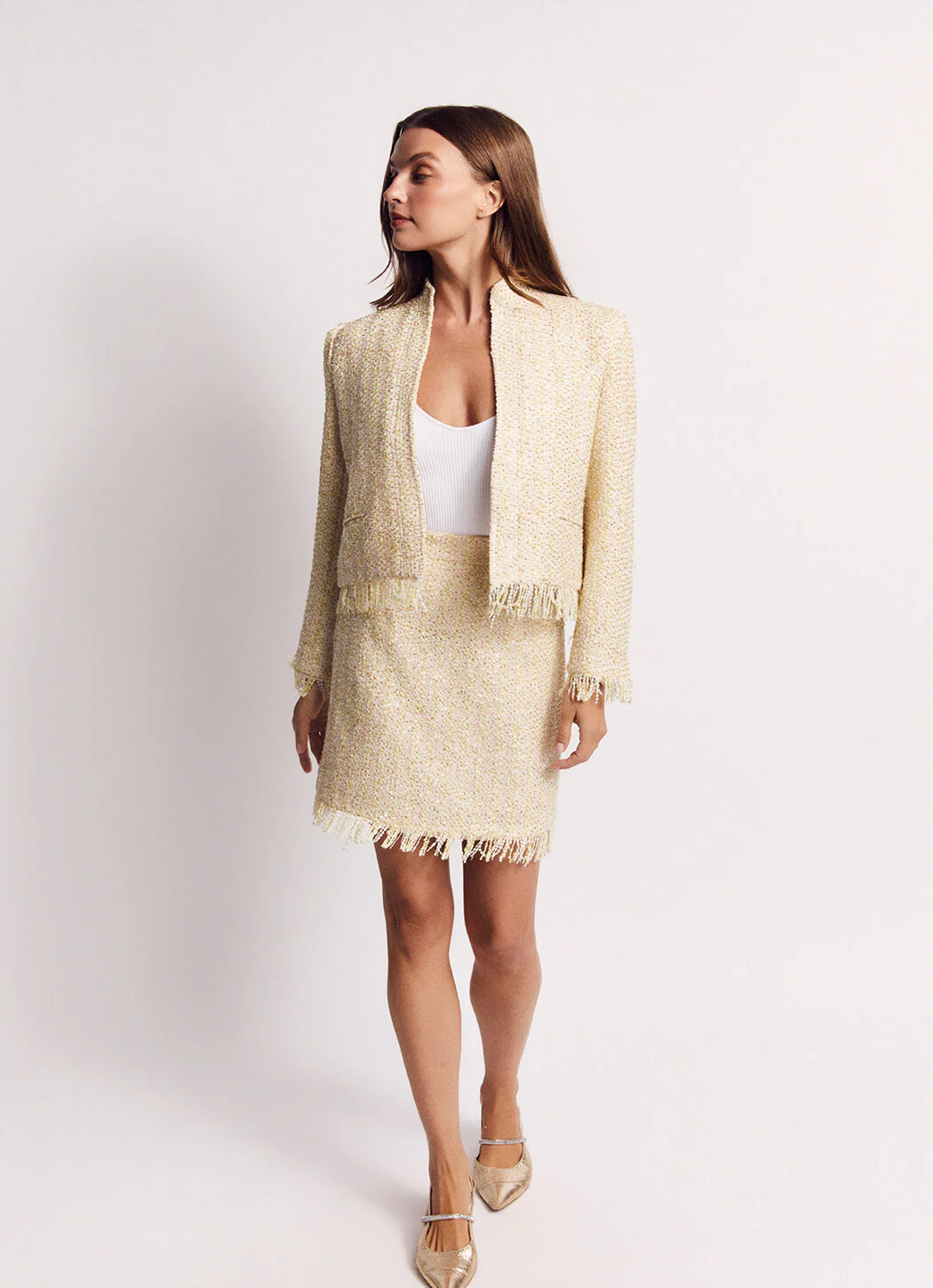 Fringed Mona Lee Blazer - Ivory Twinkle Tweed - Image 3