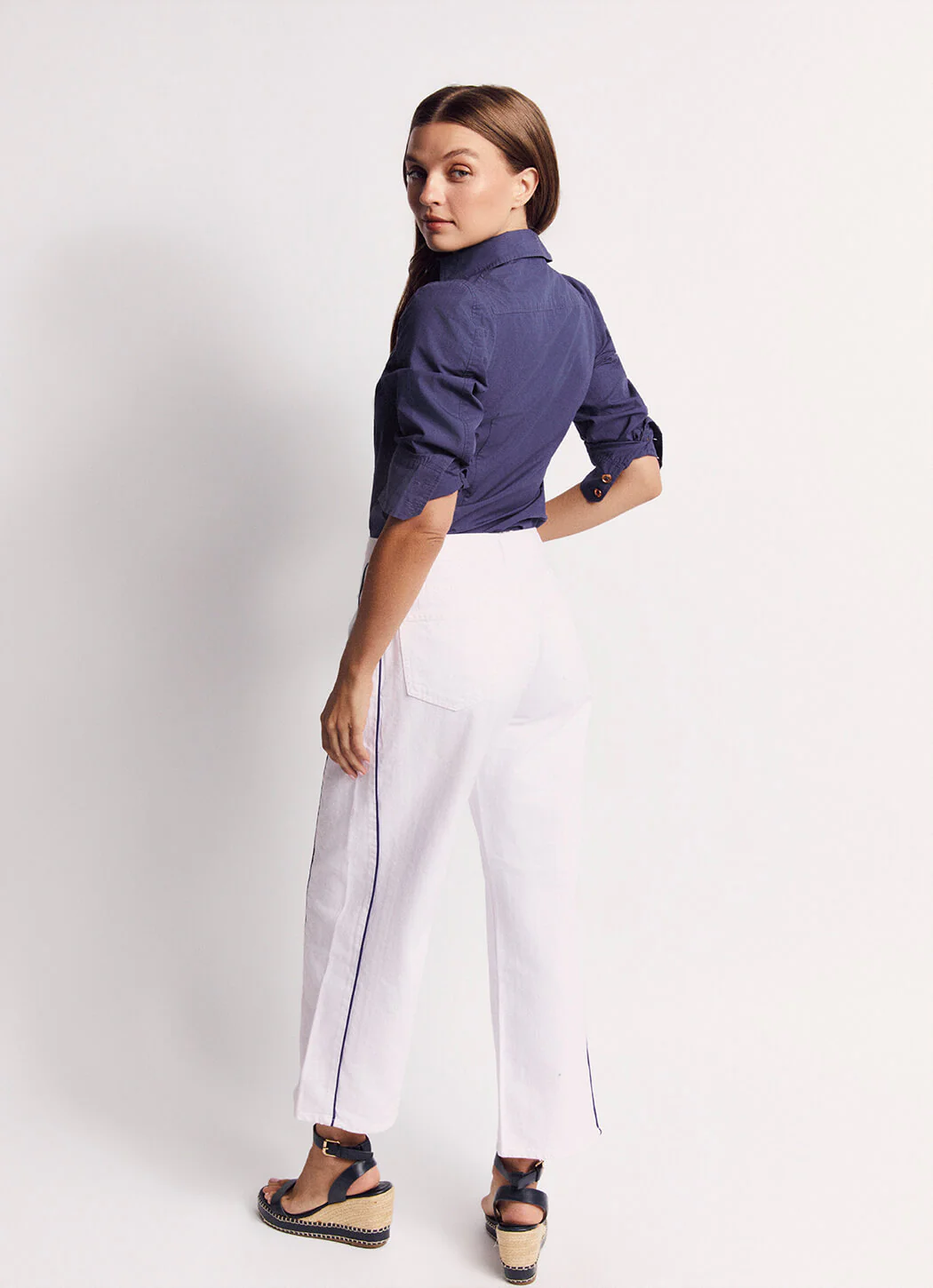 Horseshoe Jeans - White with Navy Stripe - Image 10