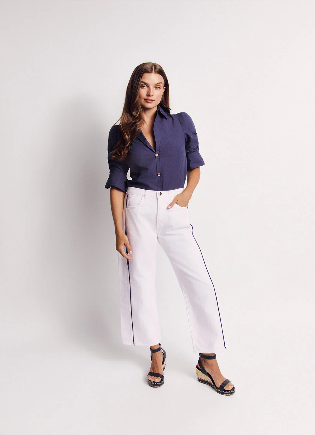 Horseshoe Jeans - White with Navy Stripe - Image 9