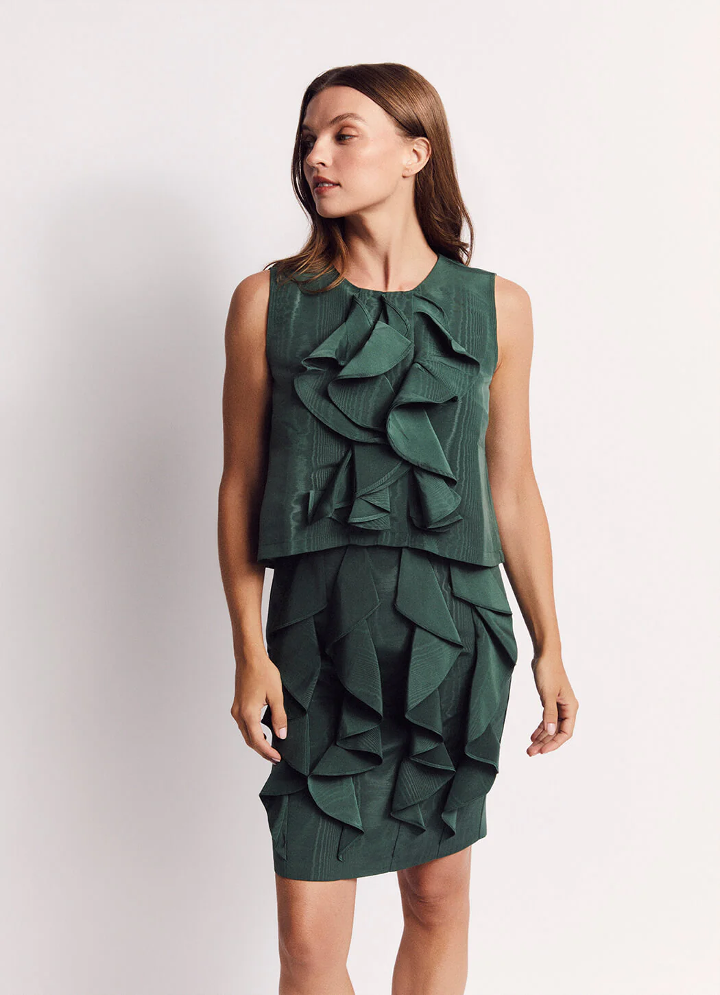 Le Ruffled Pencil Skirt - Jade Moiré - Image 6