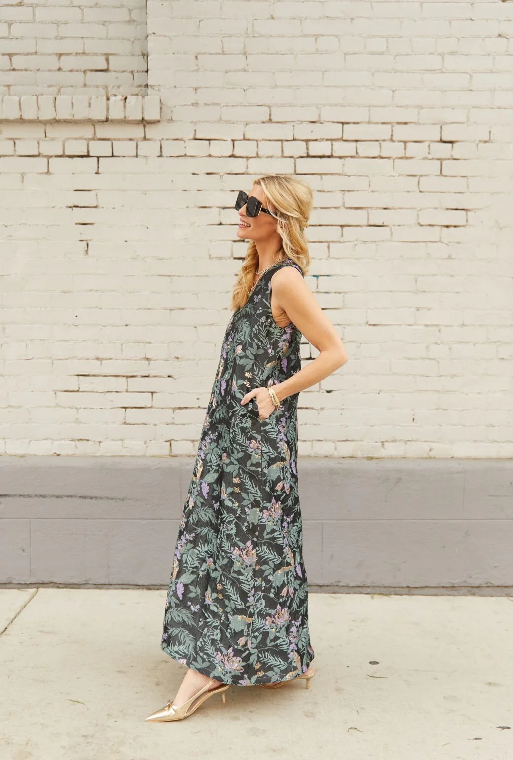 Le V Gown - Sage & Lilac Brocade - Image 7