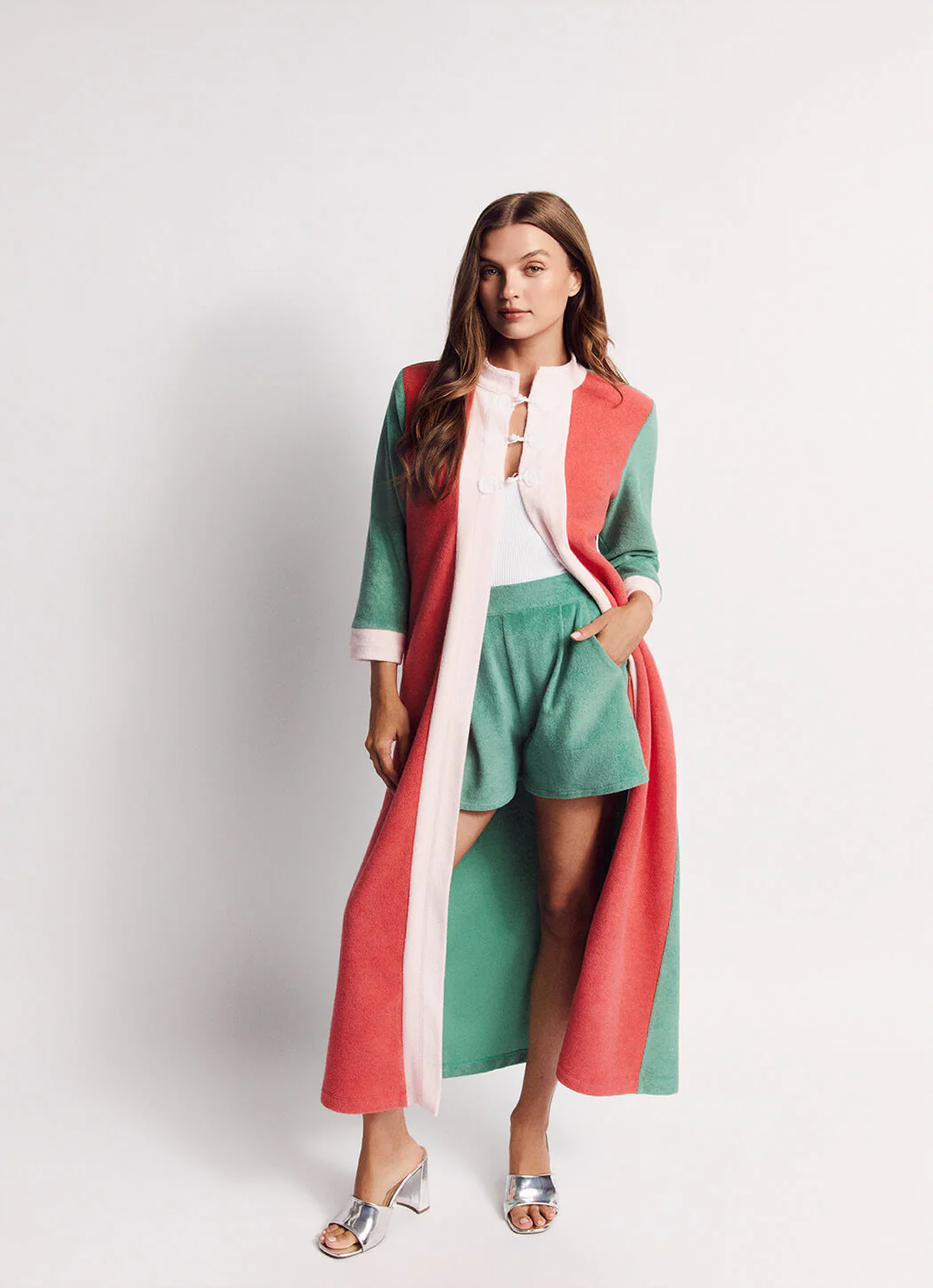 Mod Colorblock Robe - Pink, Coral & Teal Terry - Image 9