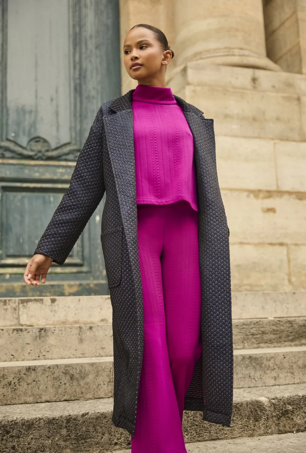Open Car Coat - Navy Quilted - Image 6