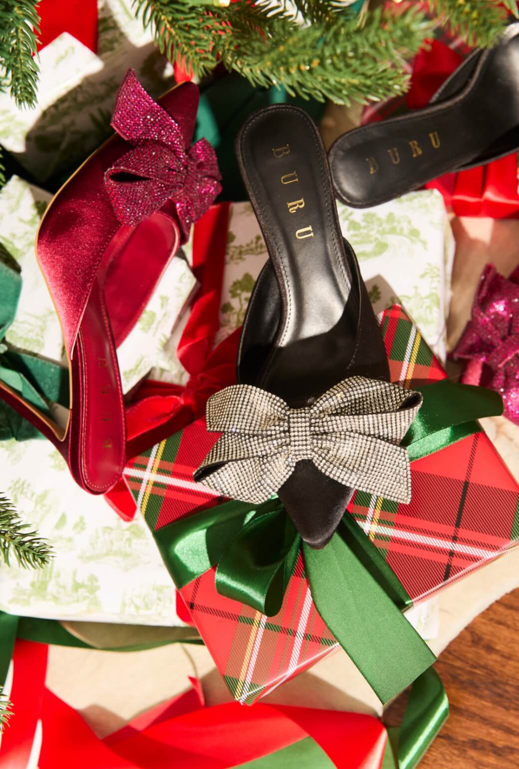 Rhinestone Bow Mules - Black Satin - Image 3
