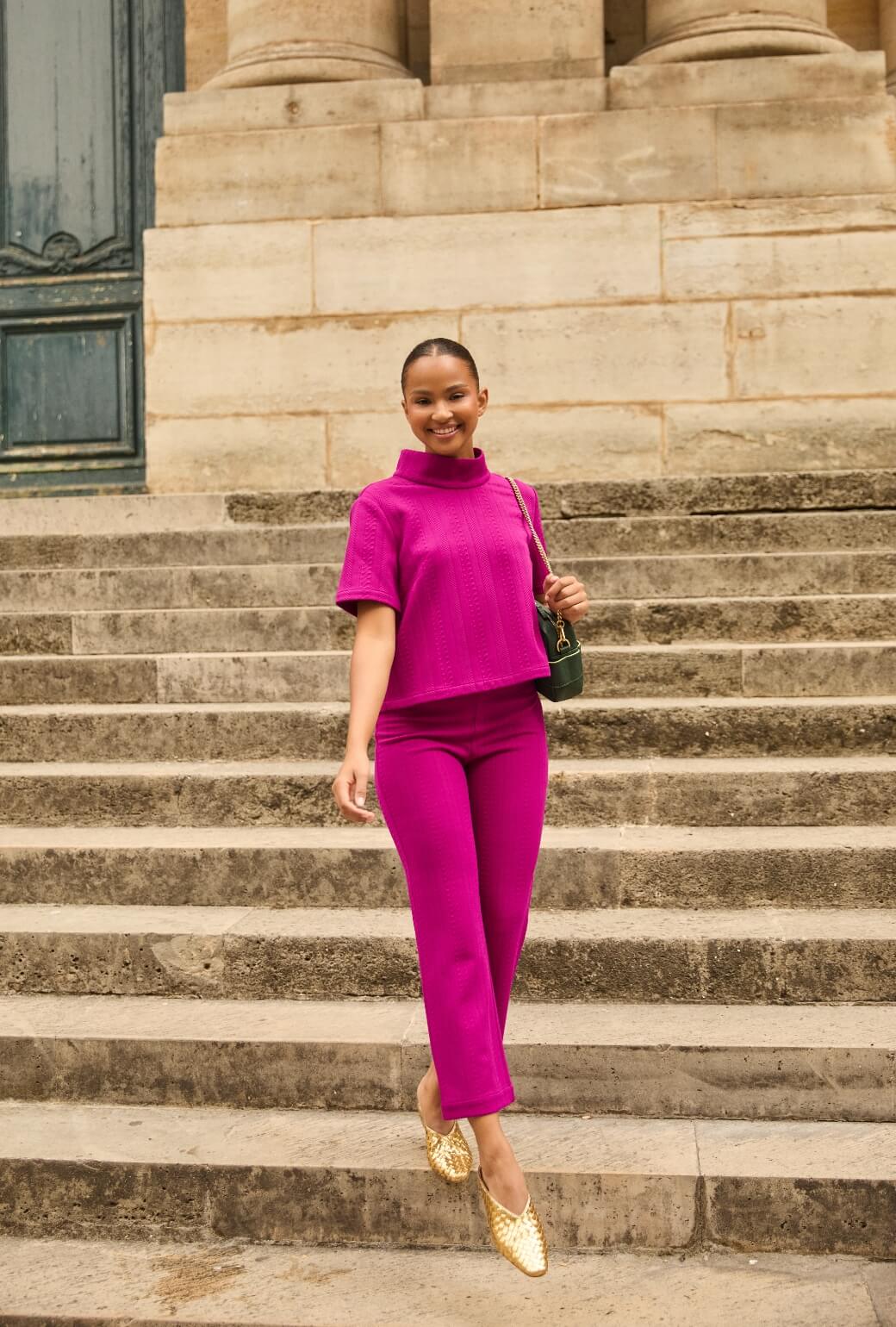Short Sleeve Mod Top - Fuchsia Cable-knit - Image 2