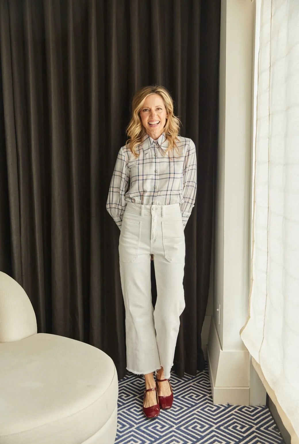 Skipper Blouse - Navy & Blush Plaid - Image 4