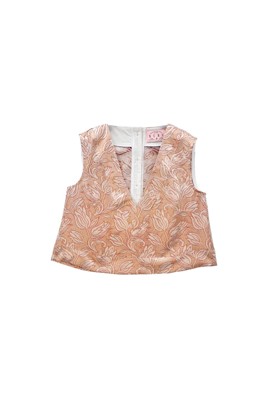 Sleeveless Deep V Mod Top - Gold Lamé Tulip - Image 2