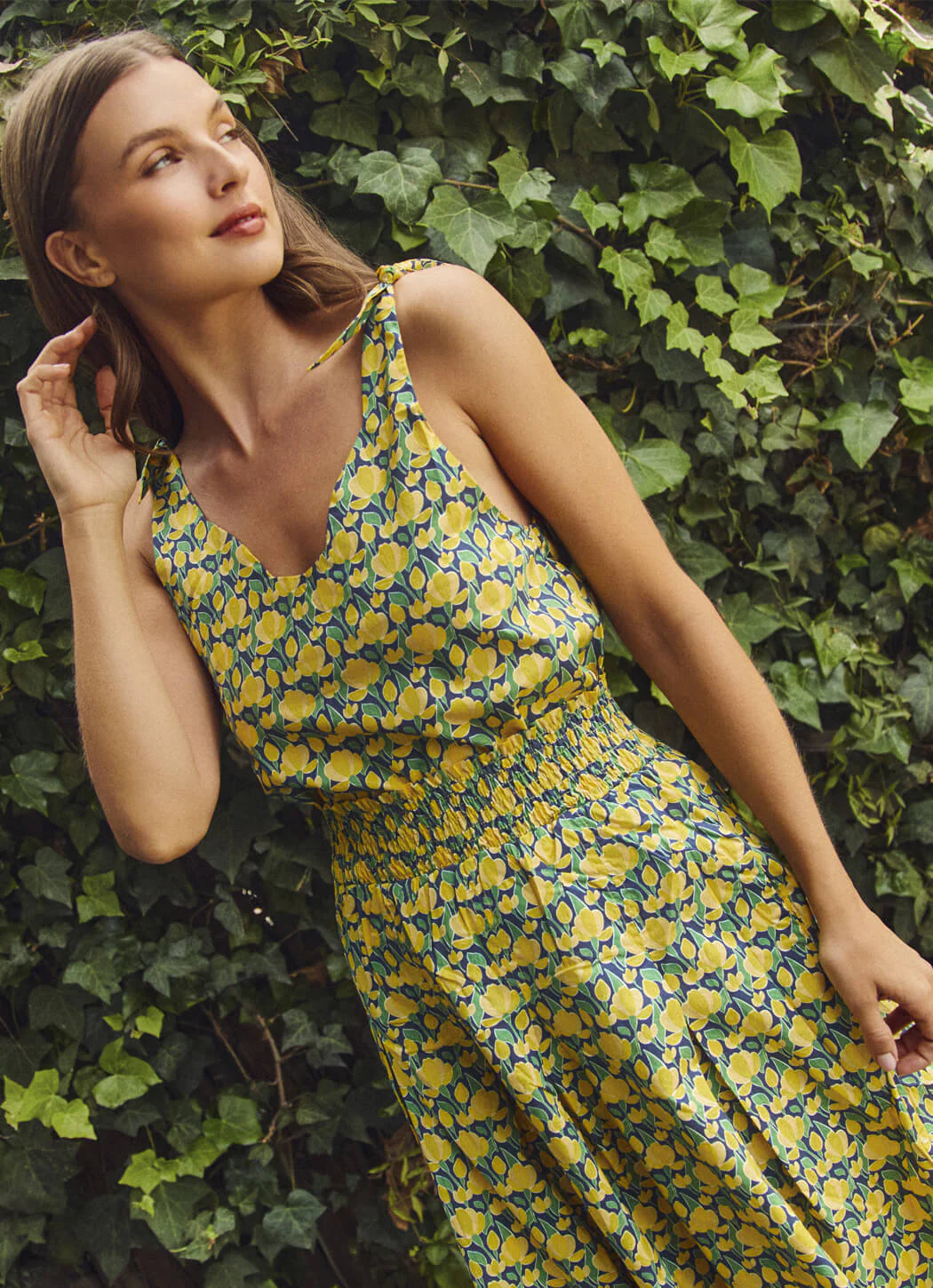 Smocked Waist MIDI Skirt - Yellow Tulip - Image 3