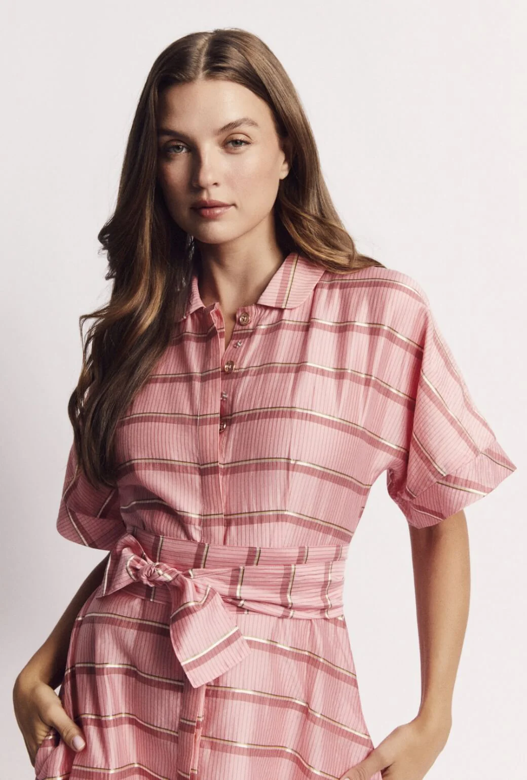 The Donna Day Gown - Pink Shimmer Stripe - Image 10