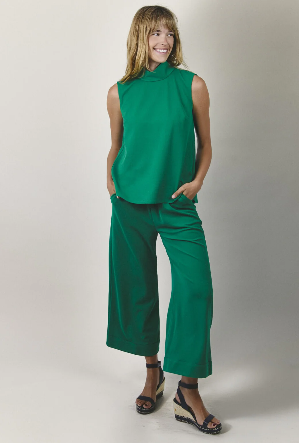 Wide Leg Knit Trouser - Kelly Green Knit - Image 2