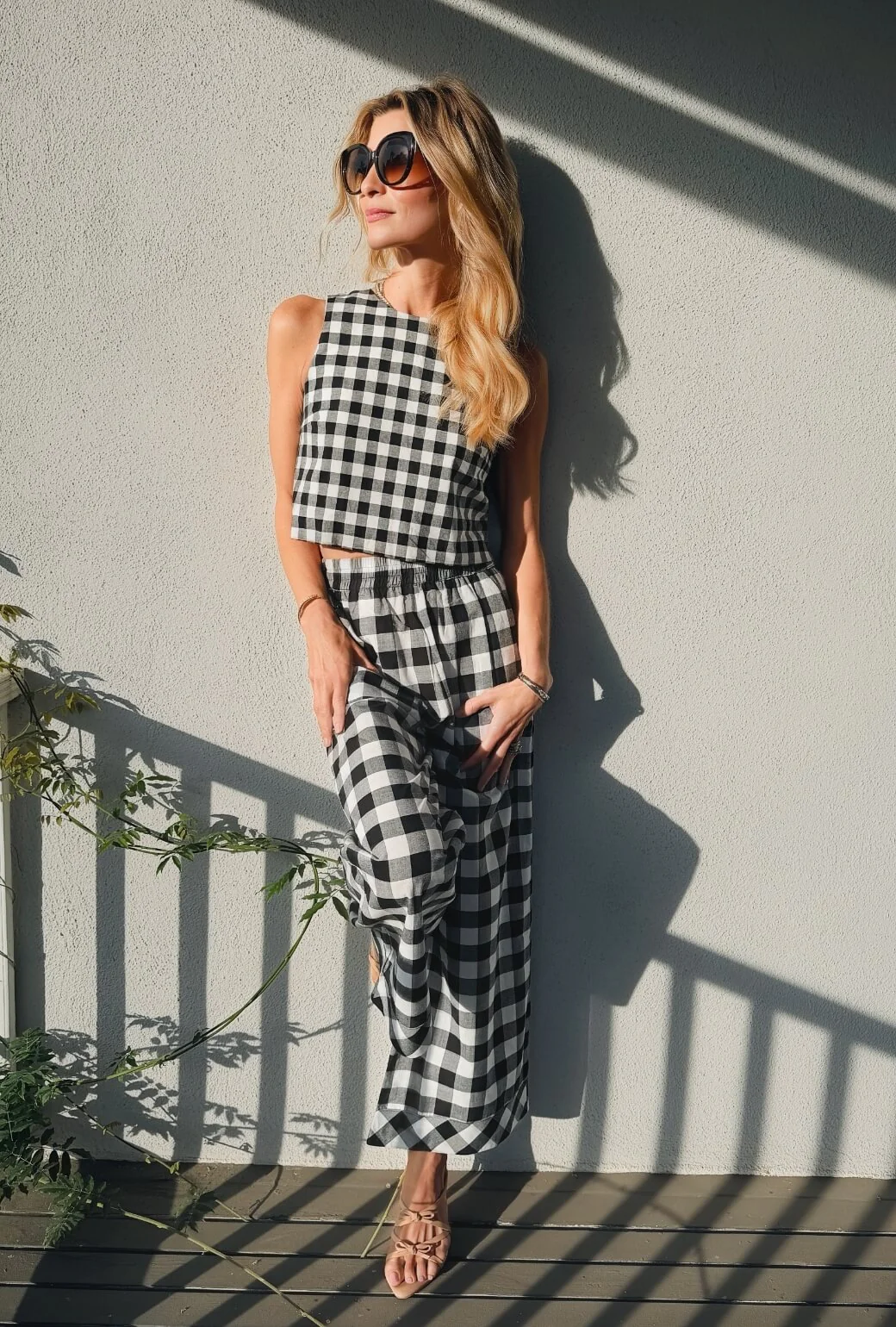 Wide Leg Trouser - Black and White Gingham - Image 2