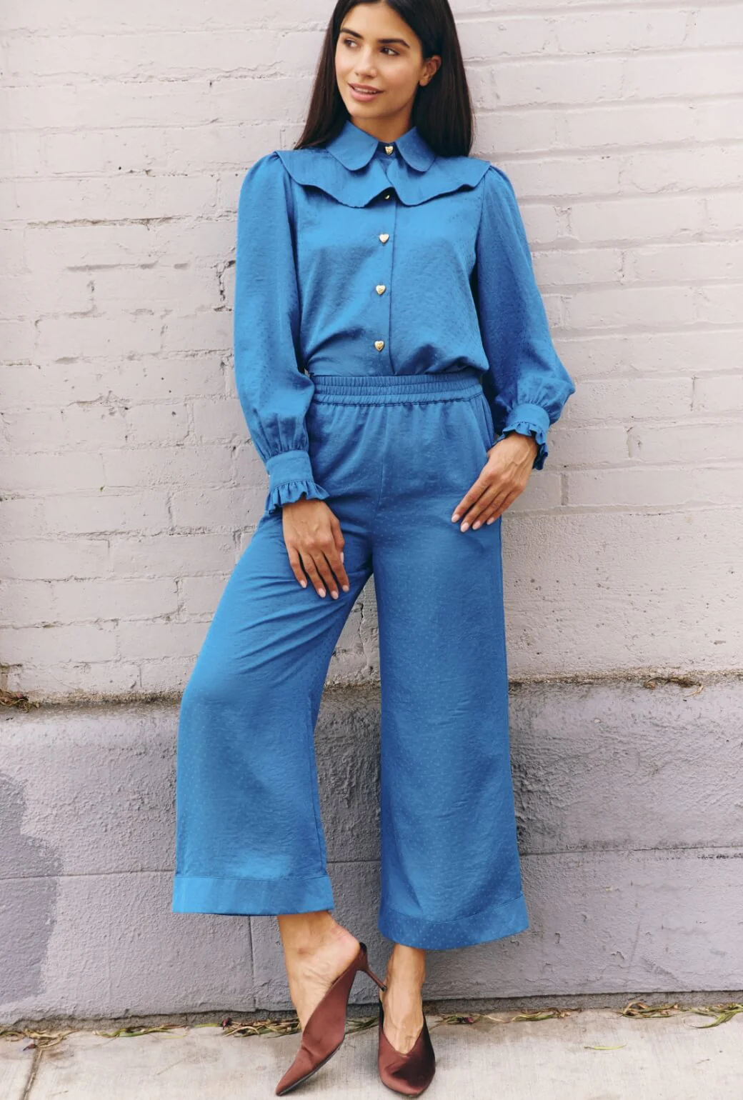 Wide Leg Trousers - Cornflower Dot - Image 2