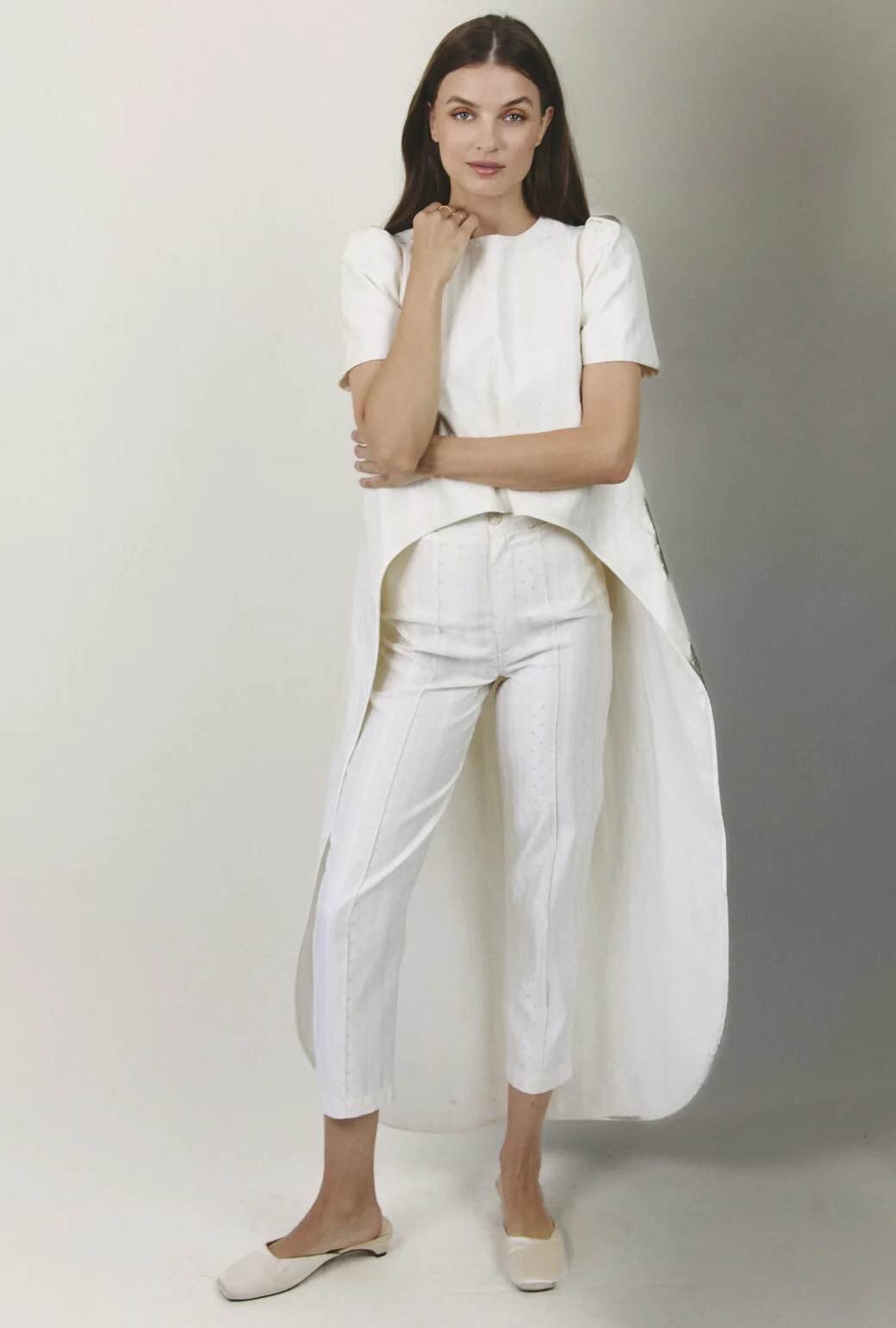 Worth Top  - Ivory Squares Jacquard